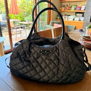 Kate Spade Black Quilted Tote Bag with Leather Straps
